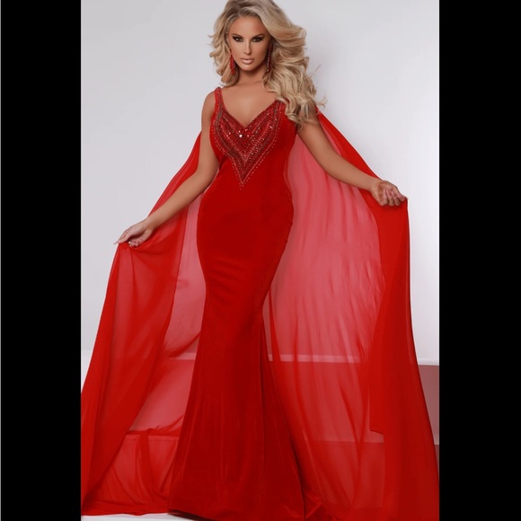 Johnathan Kayne Vibrant Red Prom Dress - Picture 1 of 3